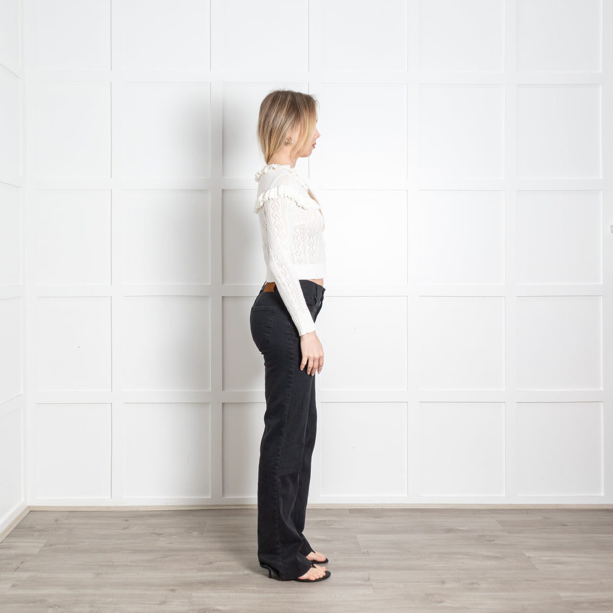 LoveShackFancy Cream Knit Frill Trim Cropped Fine Cardigan
