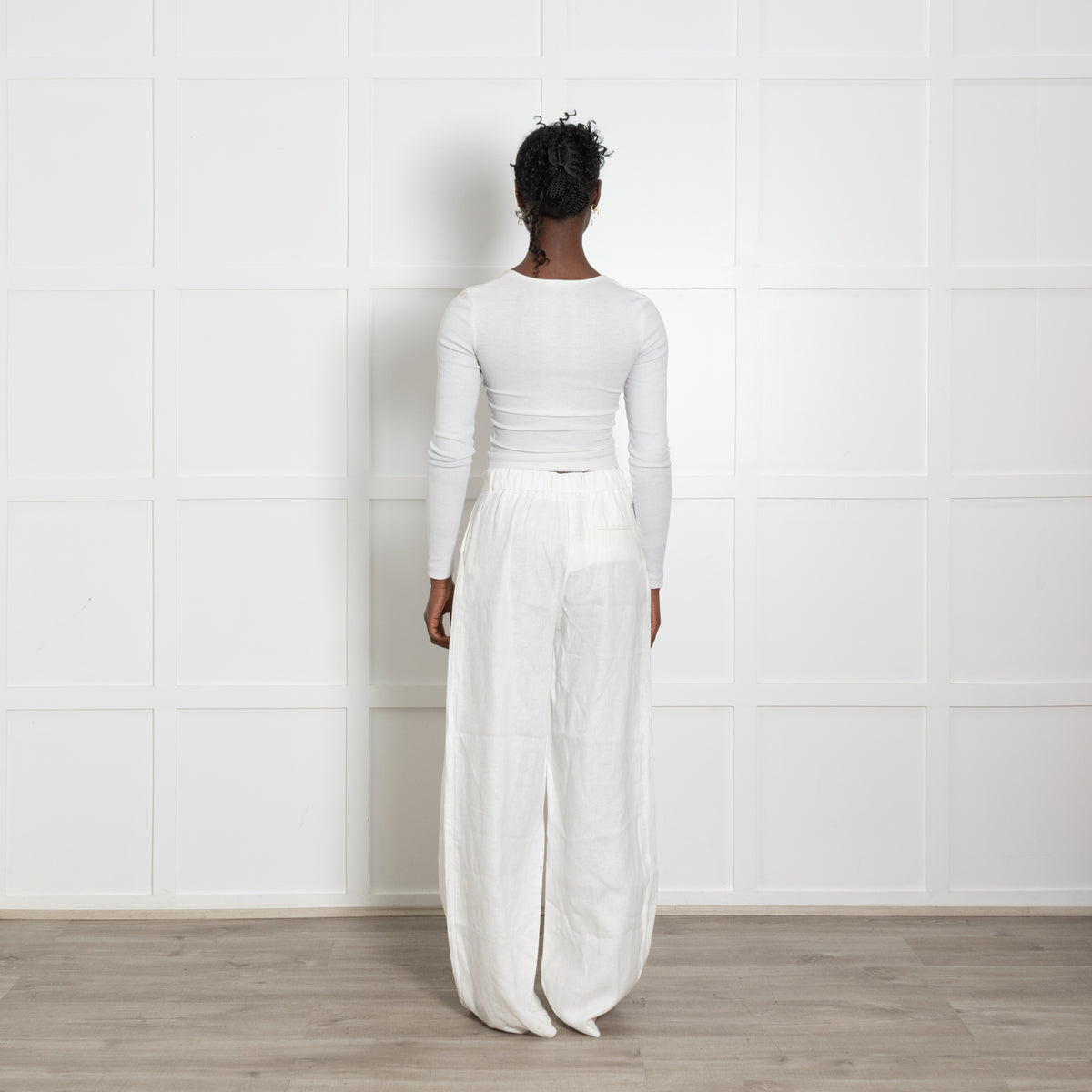 Aligne White Linen Wide Leg Trousers