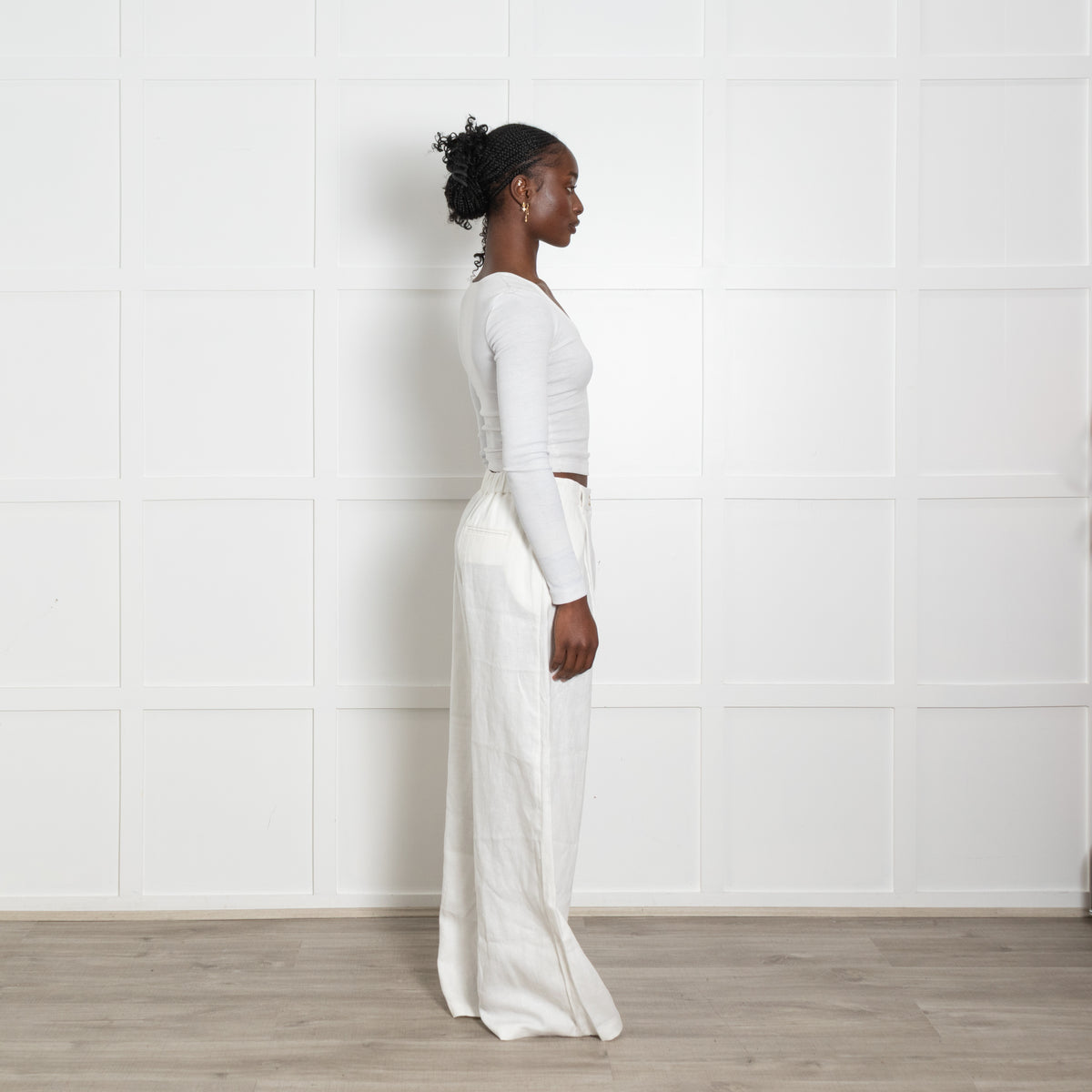 Aligne White Linen Wide Leg Trousers