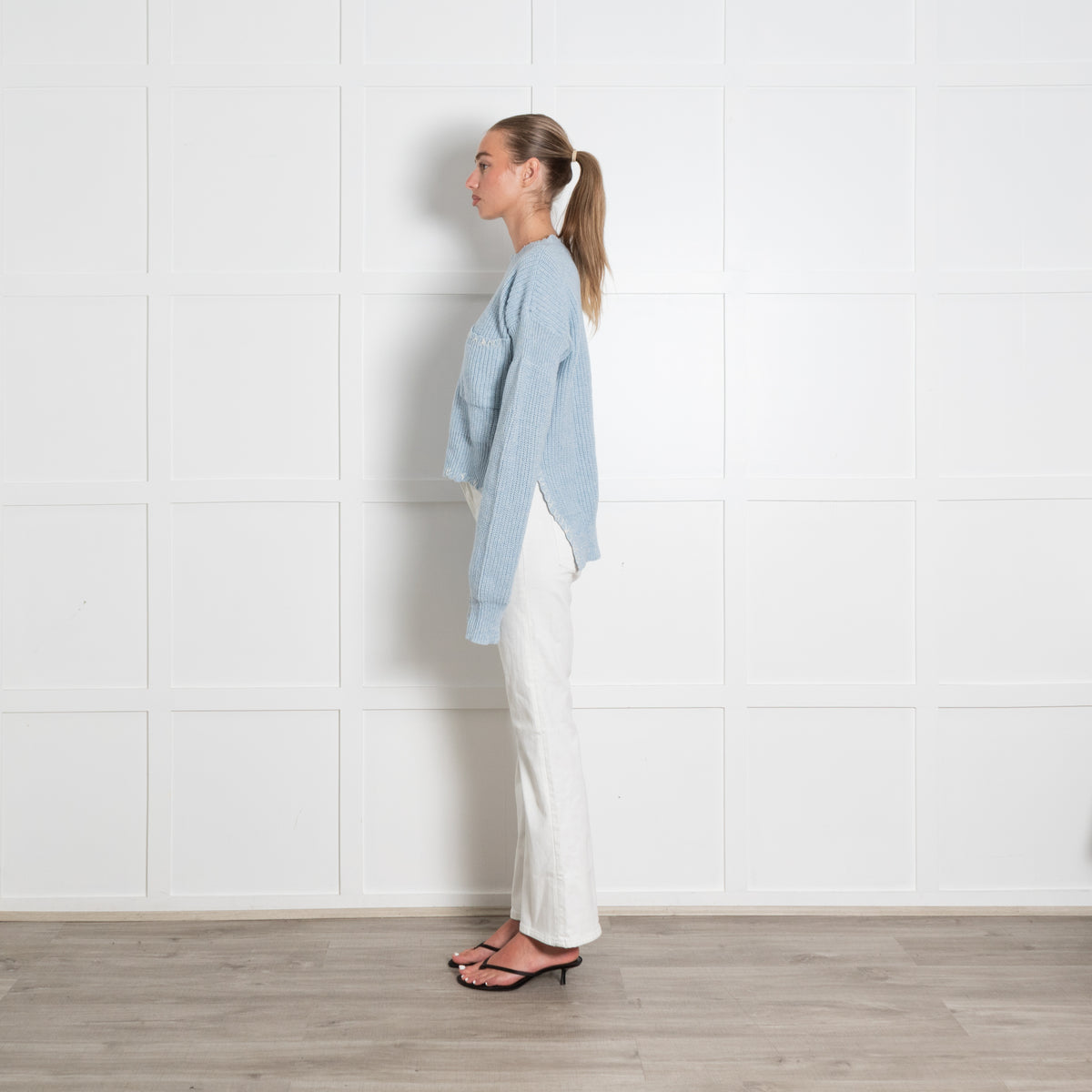 Marni Light Blue Distressed Embroidered Wool Jumper