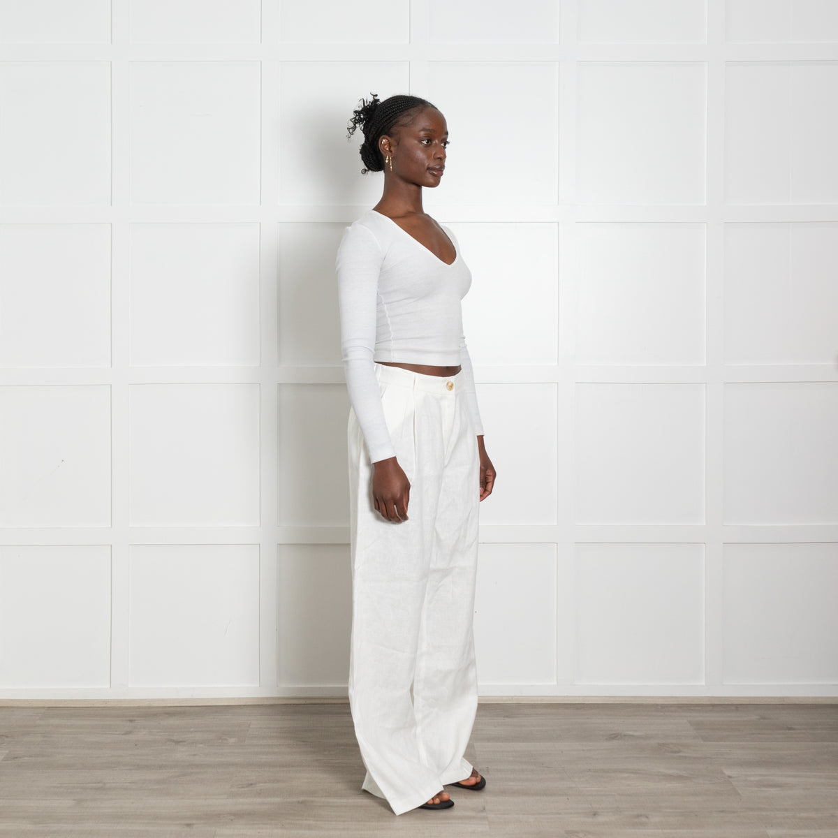 Aligne White Linen Wide Leg Trousers