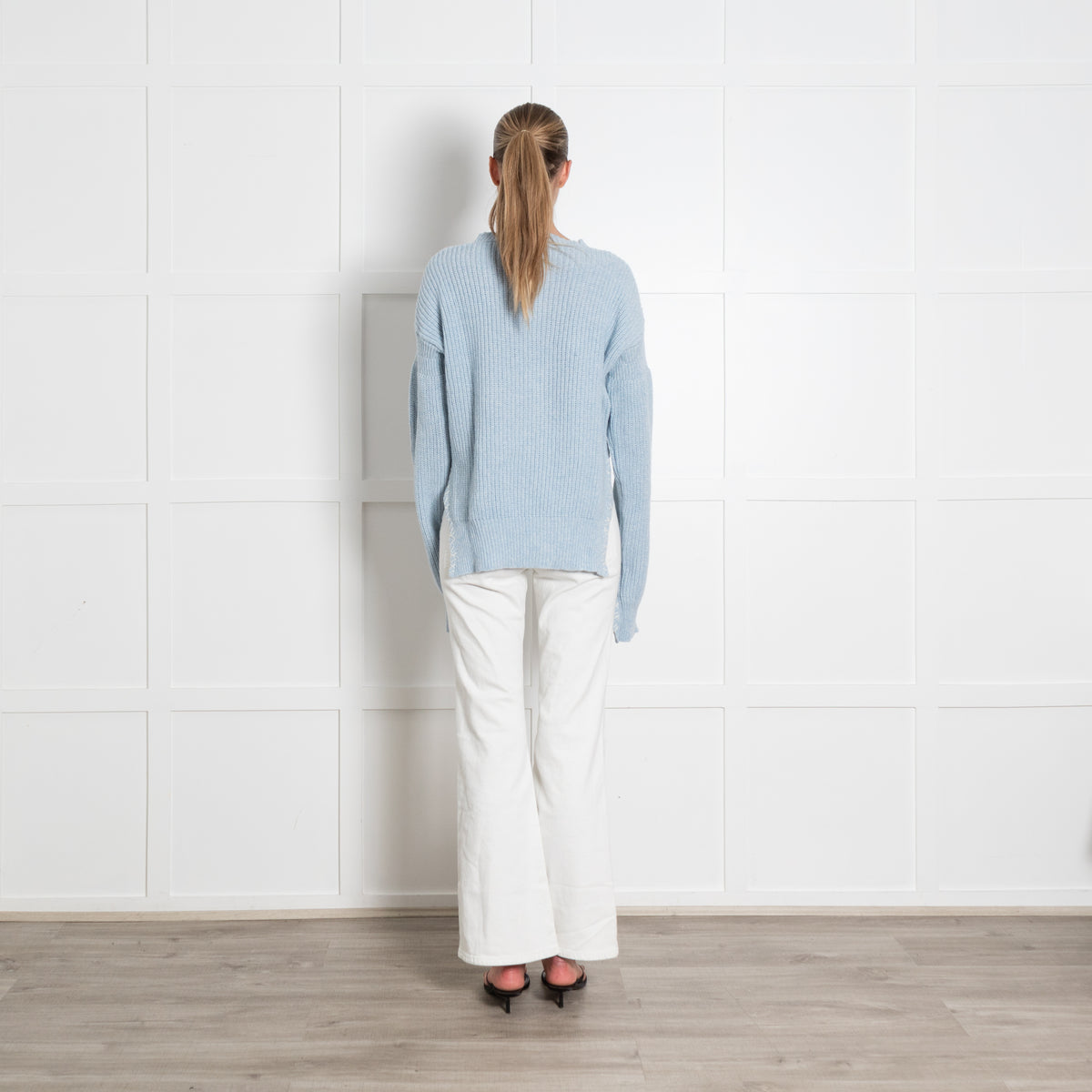 Marni Light Blue Distressed Embroidered Wool Jumper