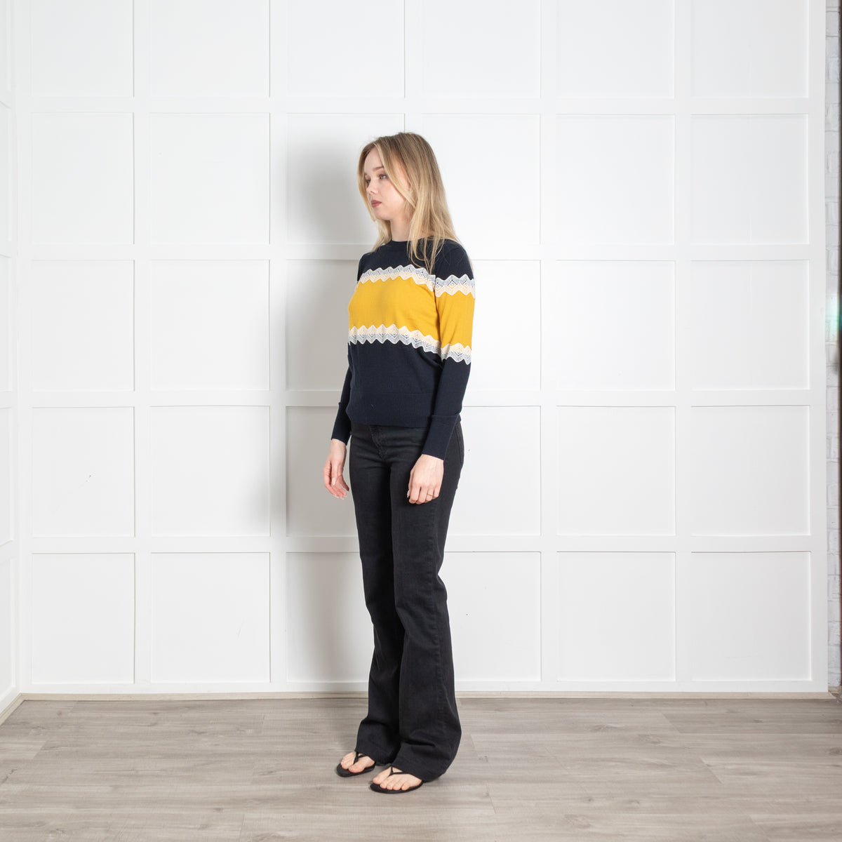 Claudie Pierlot Navy Yellow White Lace Trim Jumper