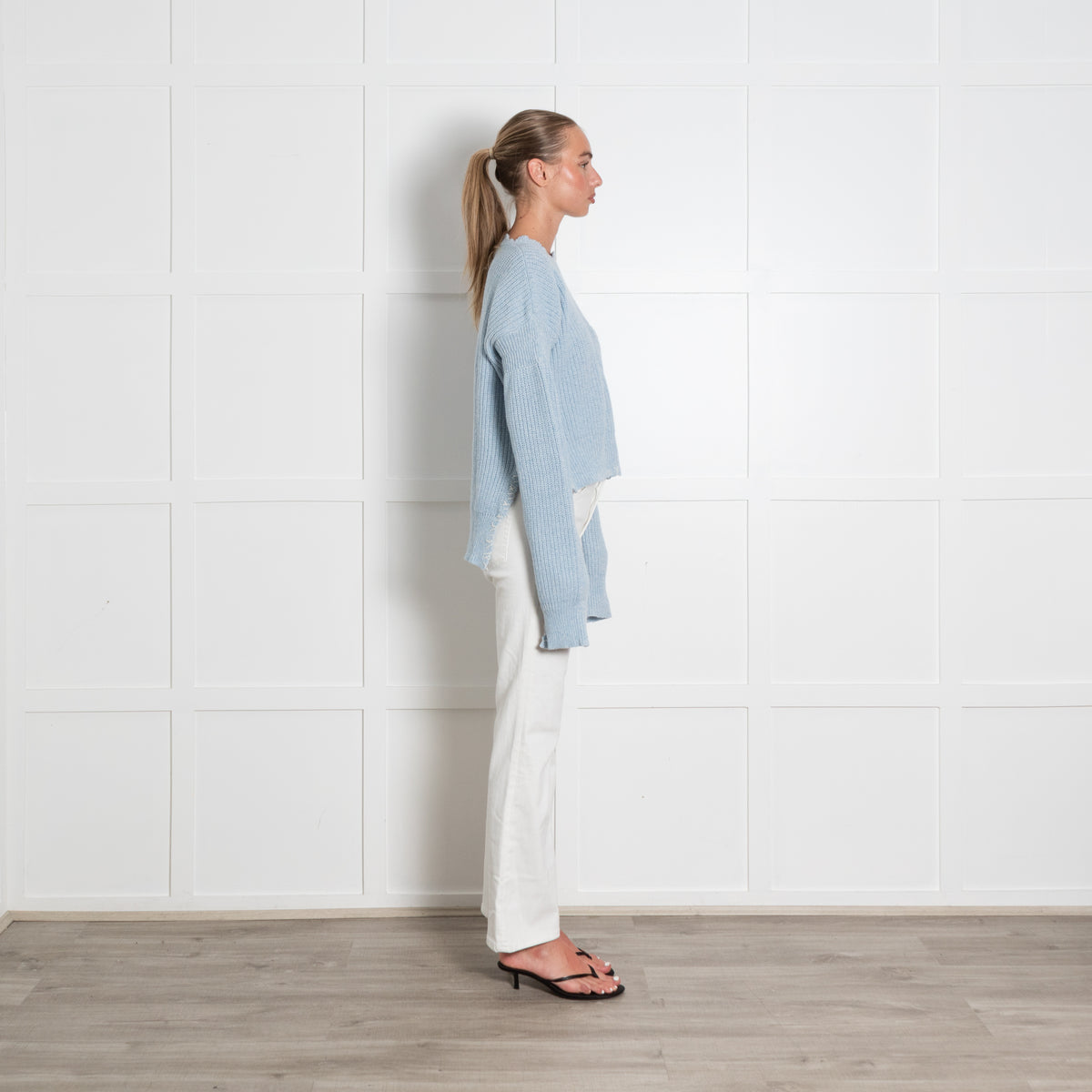 Marni Light Blue Distressed Embroidered Wool Jumper