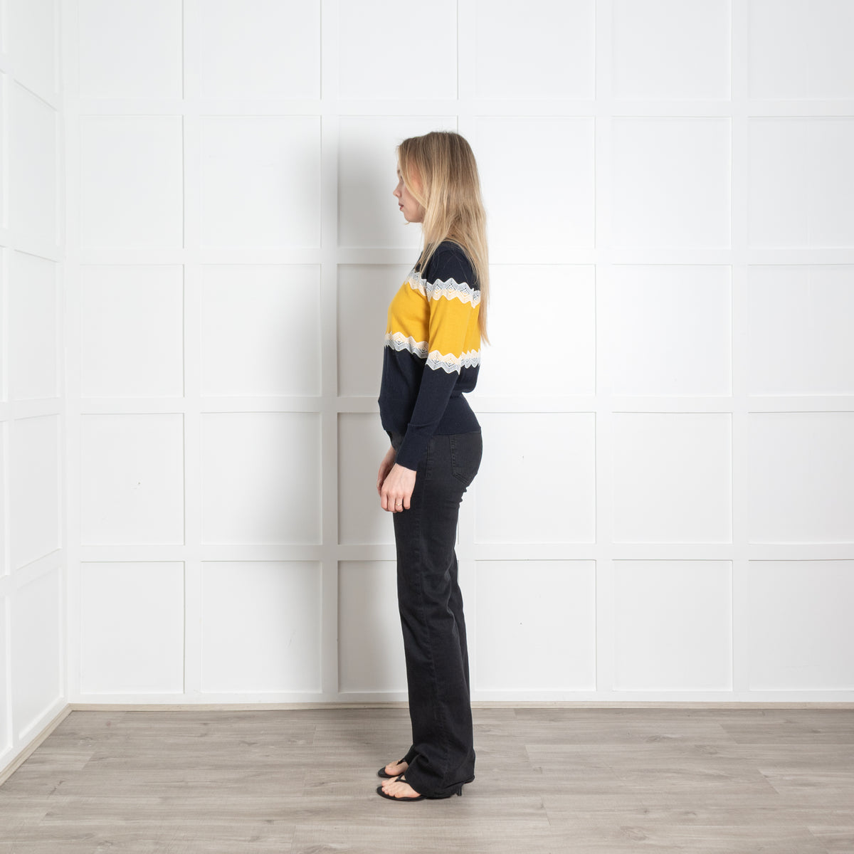 Claudie Pierlot Navy Yellow White Lace Trim Jumper