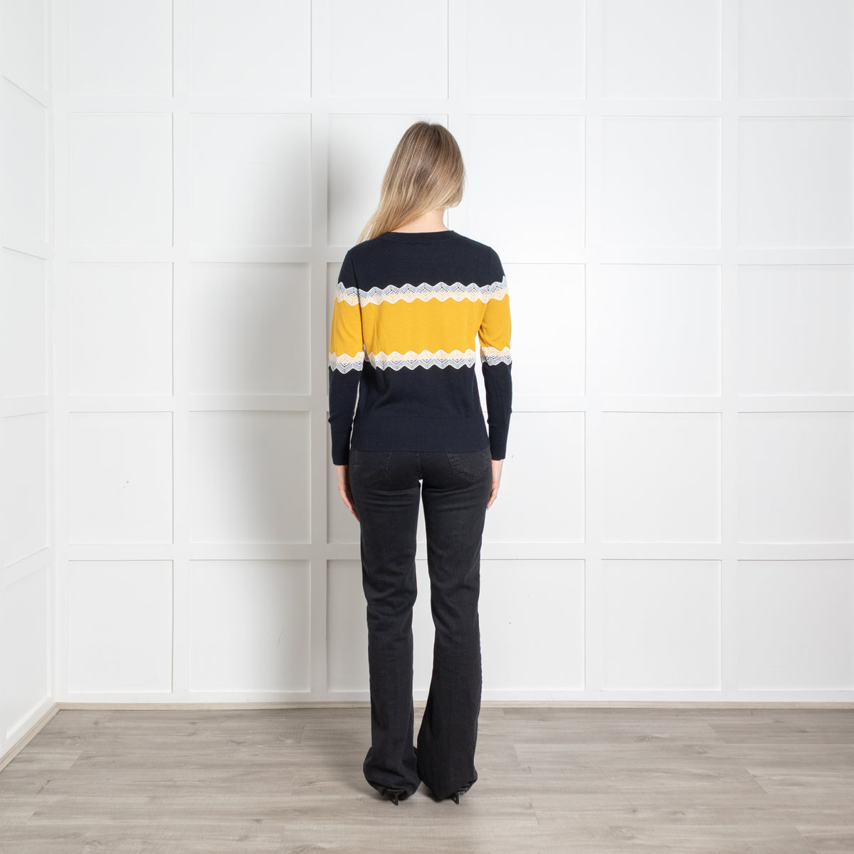 Claudie Pierlot Navy Yellow White Lace Trim Jumper