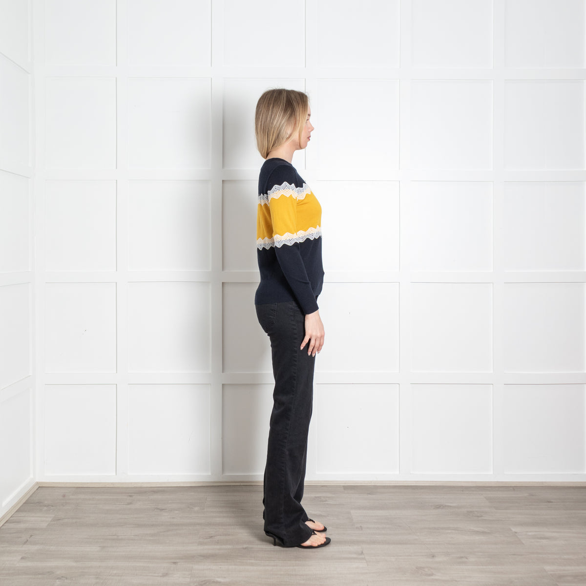 Claudie Pierlot Navy Yellow White Lace Trim Jumper