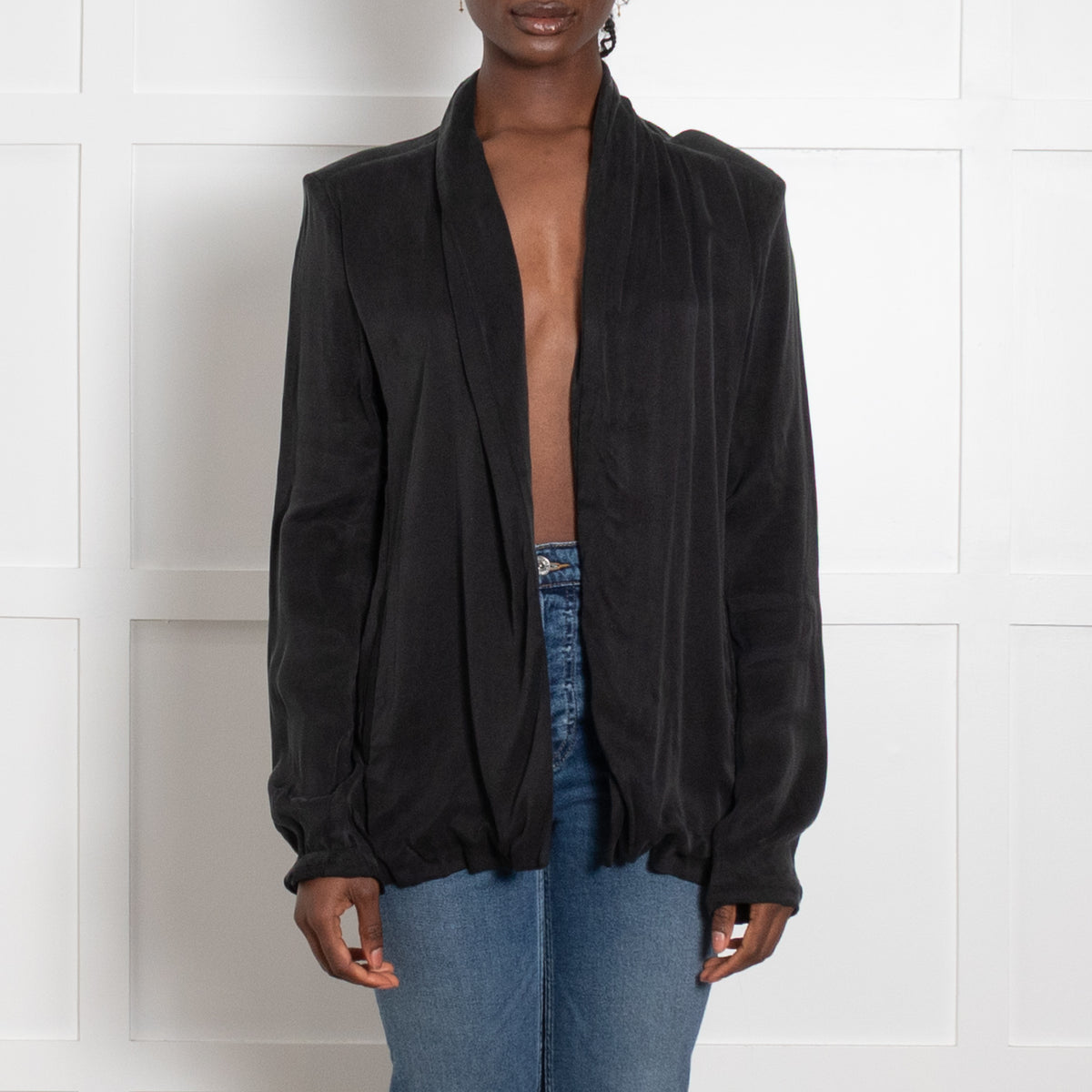 American Vintage Black Draped Buttonless Blazer