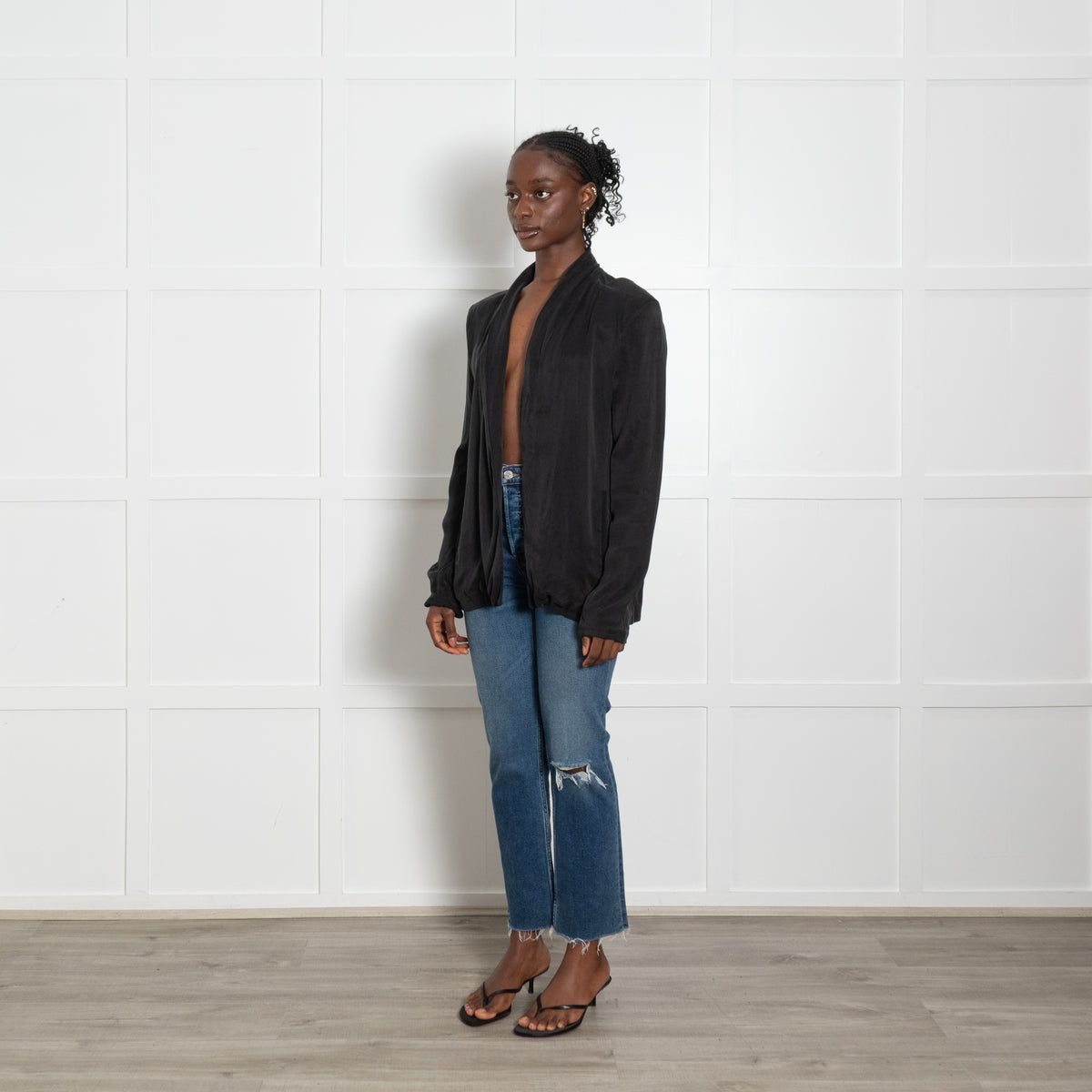 American Vintage Black Draped Buttonless Blazer