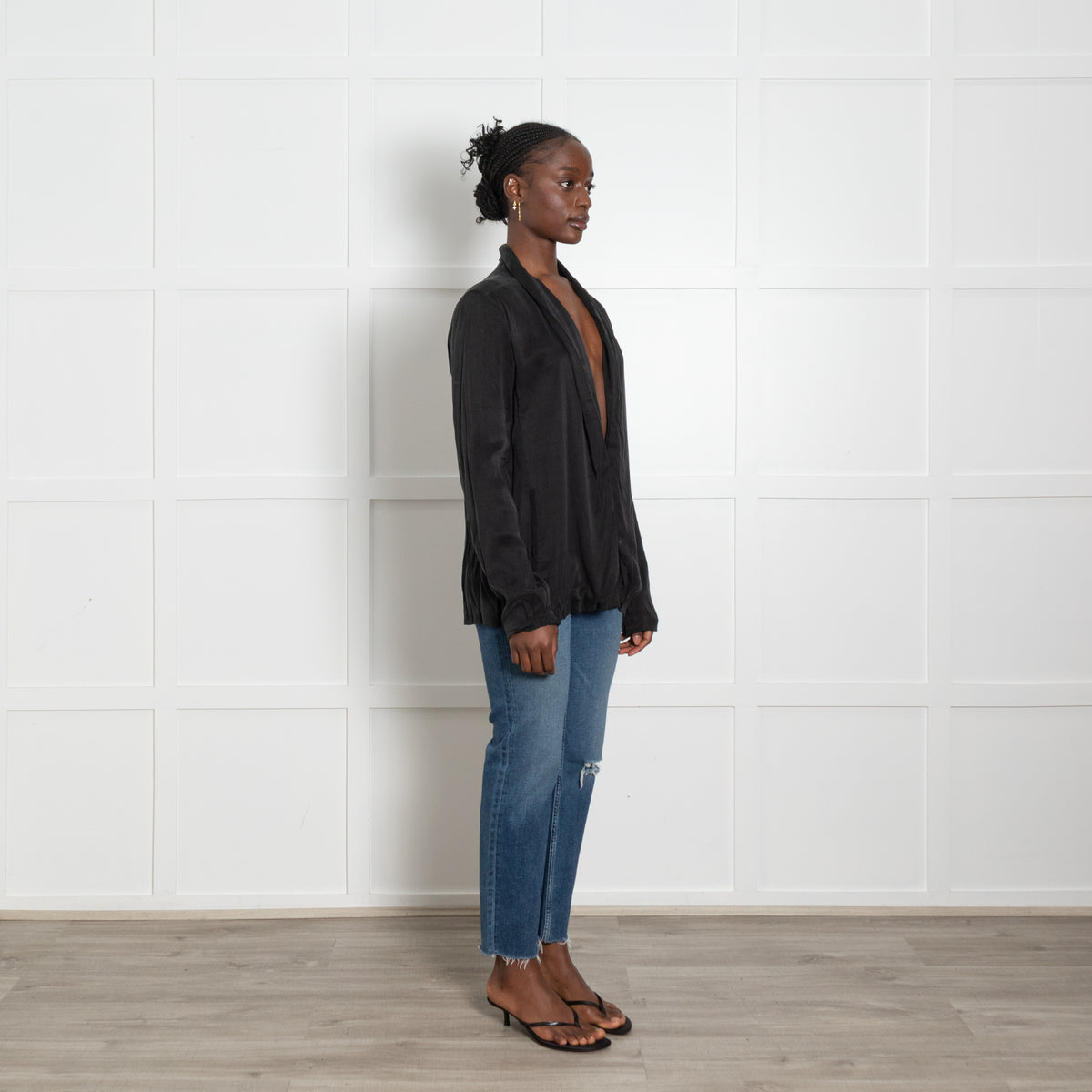 American Vintage Black Draped Buttonless Blazer