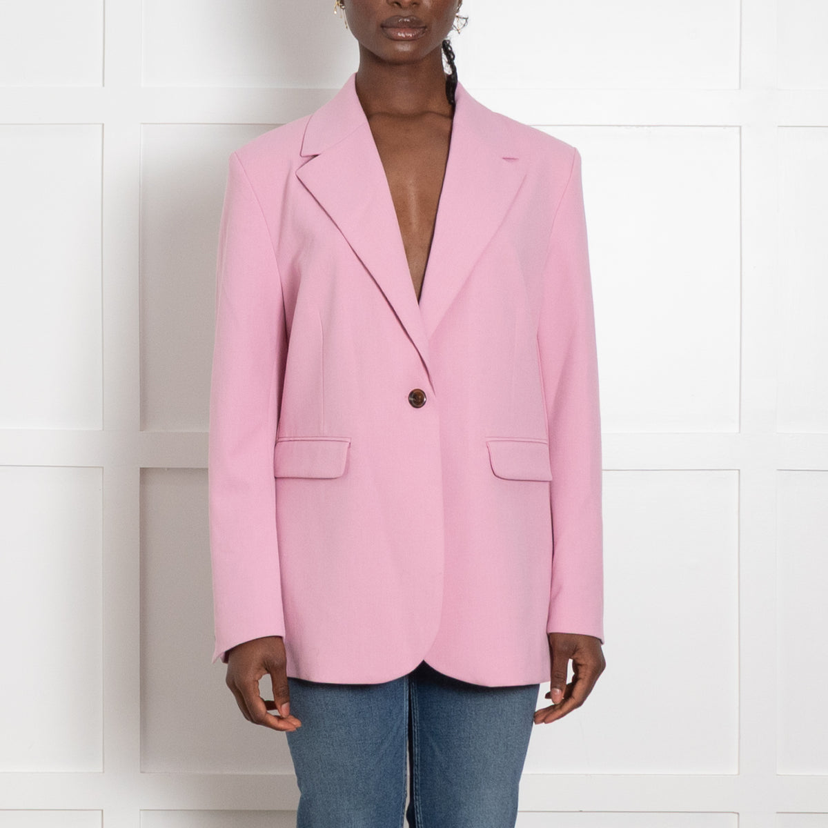 Samsoe Samsoe Pink Single Breasted Straight Fit Blazer