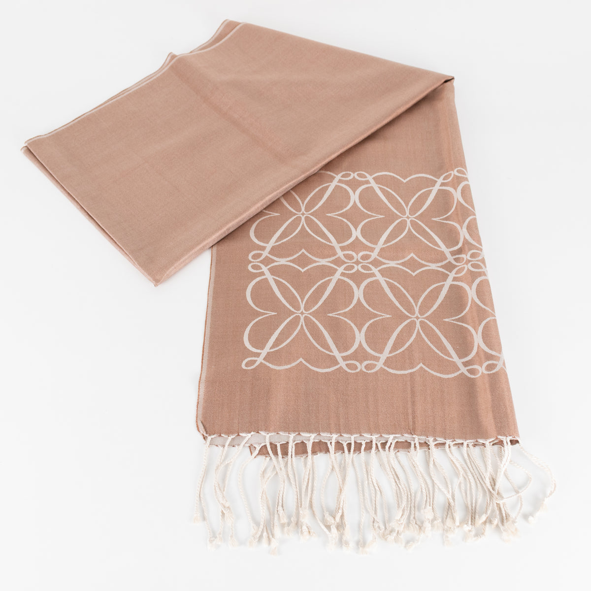 Loewe Brown Fine Silk Jacquard Logo Tassle Scarf