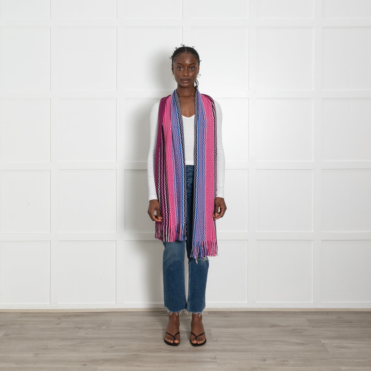 Missoni Pink, Purple and Blue Chevron Knit Scarf
