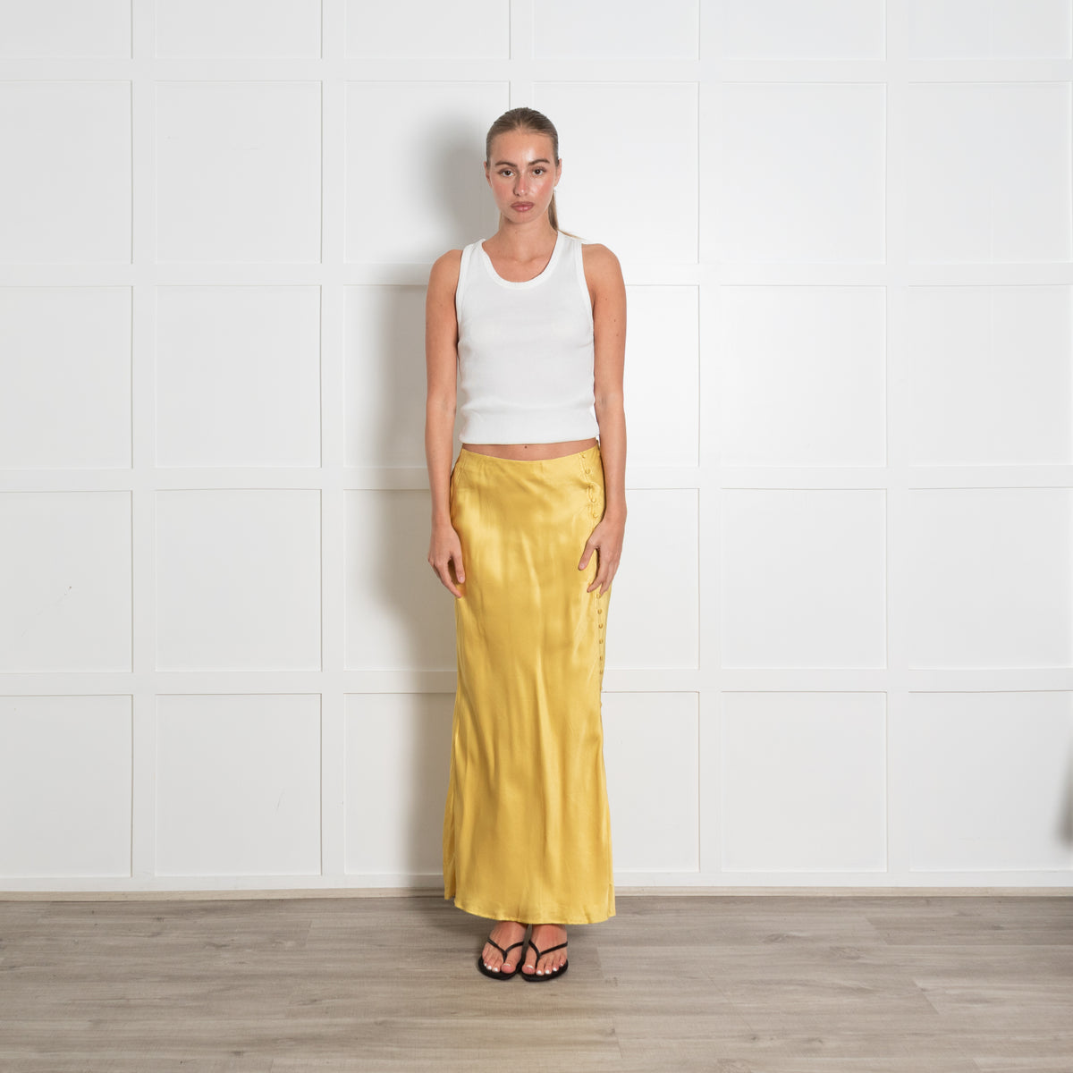Lily and Lionel Yellow Button Front Maxi Skirt