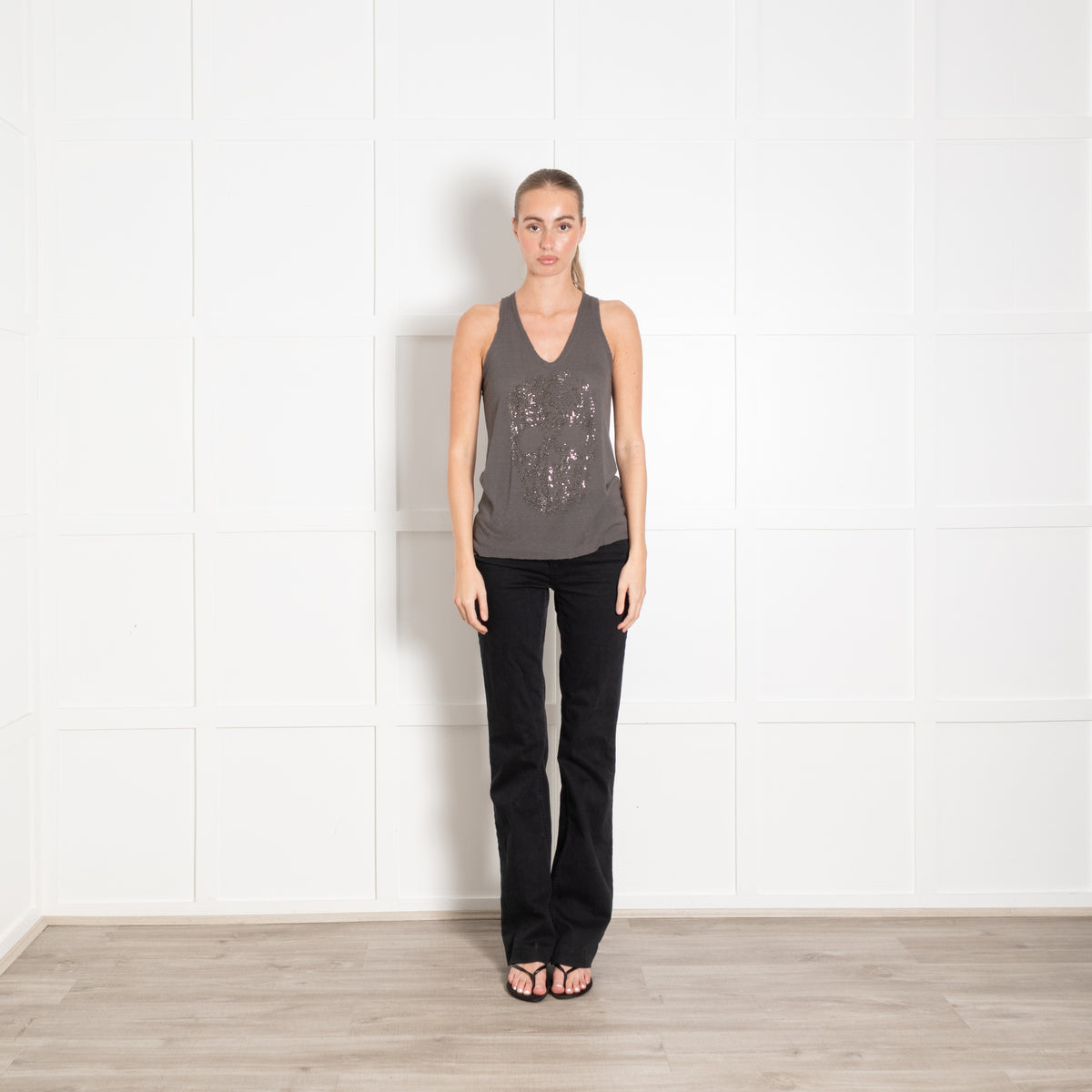 Zadig & Voltaire Preloved Grey Crystal Skull Vest