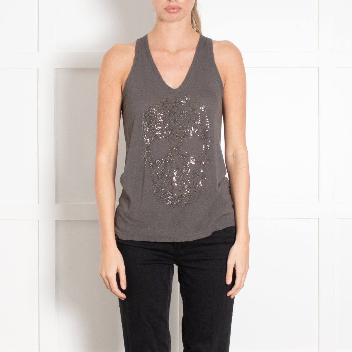 Zadig & Voltaire Preloved Grey Crystal Skull Vest