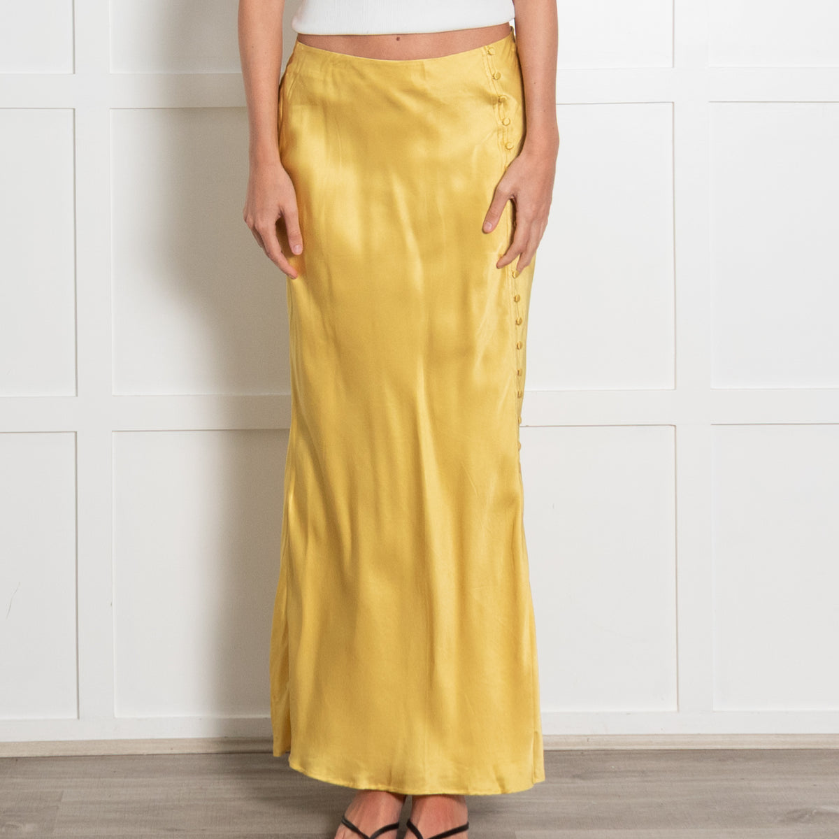 Lily and Lionel Yellow Button Front Maxi Skirt