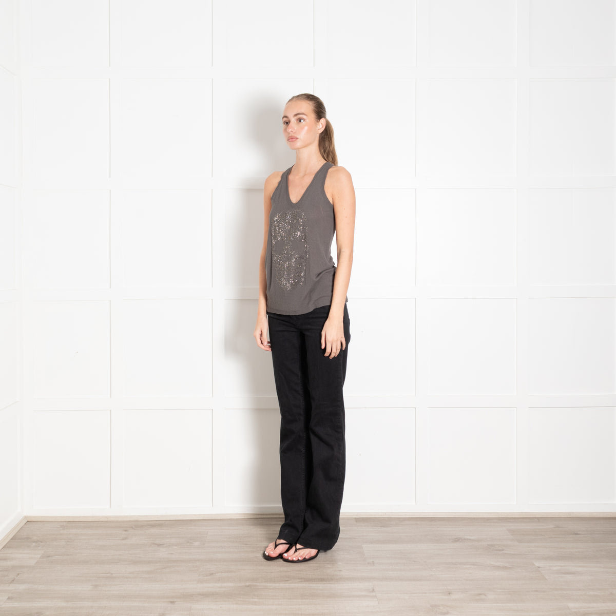 Zadig & Voltaire Preloved Grey Crystal Skull Vest