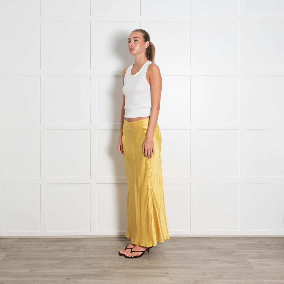 Lily and Lionel Yellow Button Front Maxi Skirt