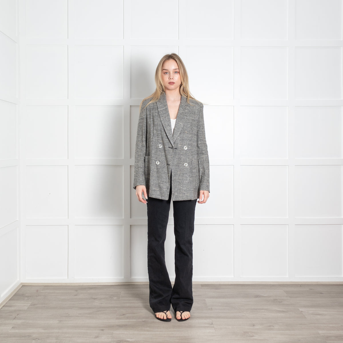 Isabel Marant Grey Fleck Silk Linen Double Breasted Blazer Jacket