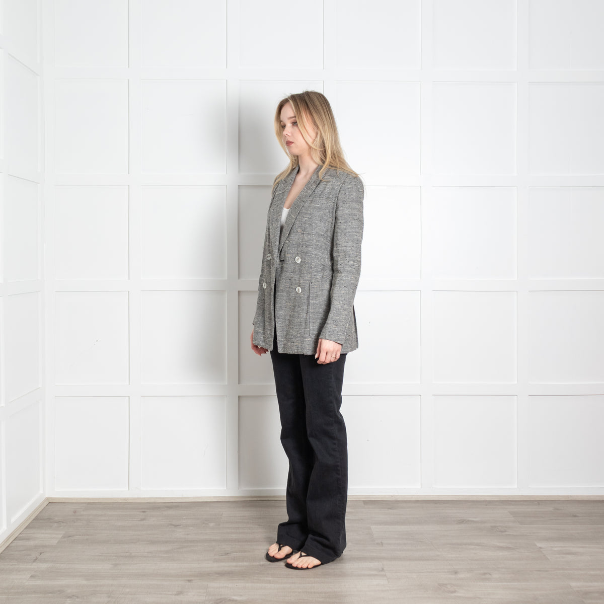 Isabel Marant Grey Fleck Silk Linen Double Breasted Blazer Jacket