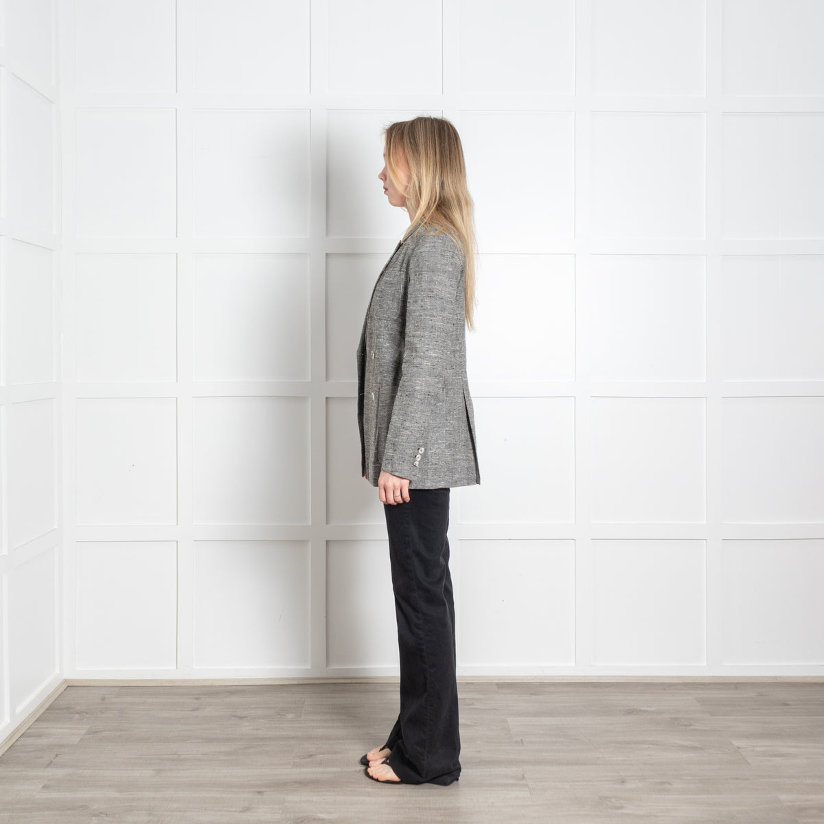 Isabel Marant Grey Fleck Silk Linen Double Breasted Blazer Jacket