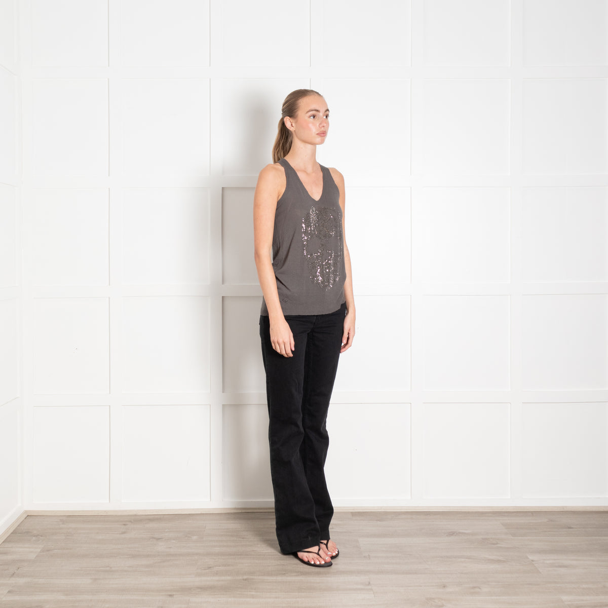 Zadig & Voltaire Preloved Grey Crystal Skull Vest