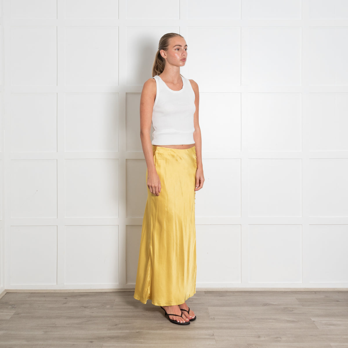 Lily and Lionel Yellow Button Front Maxi Skirt