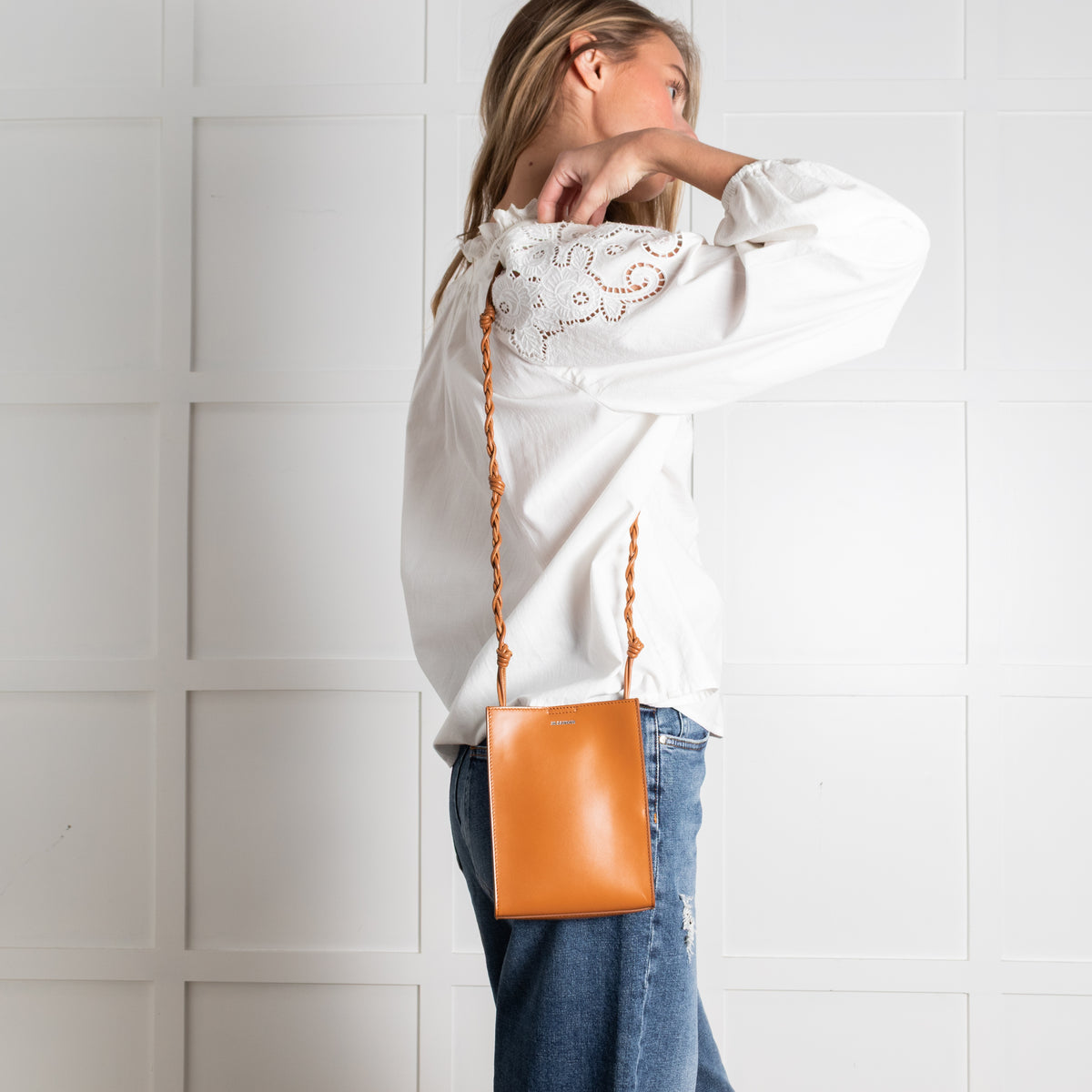 Jil Sander Tan Leather Braided Strap Small Bag