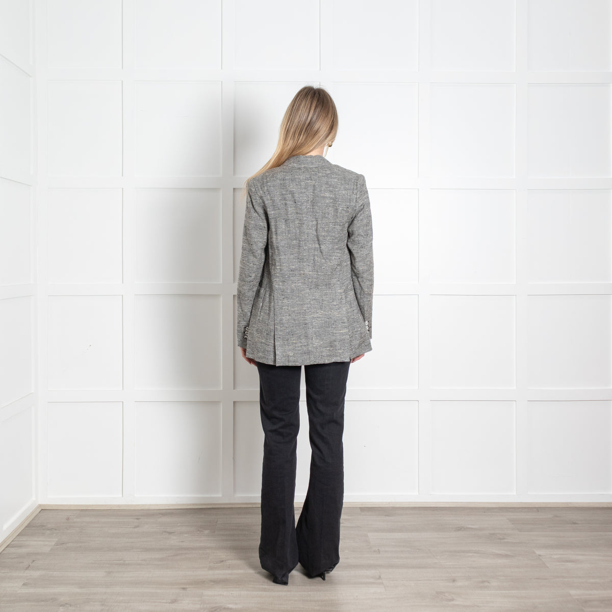 Isabel Marant Grey Fleck Silk Linen Double Breasted Blazer Jacket