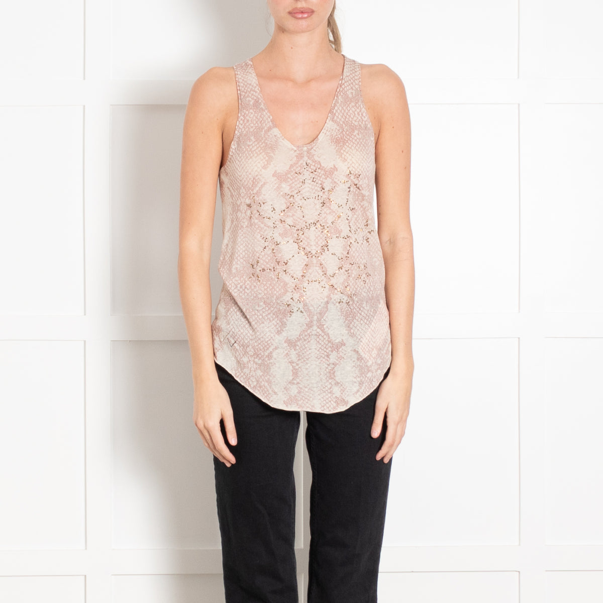 Zadig & Voltaire Preloved Pink Snake Crystal Tank Top