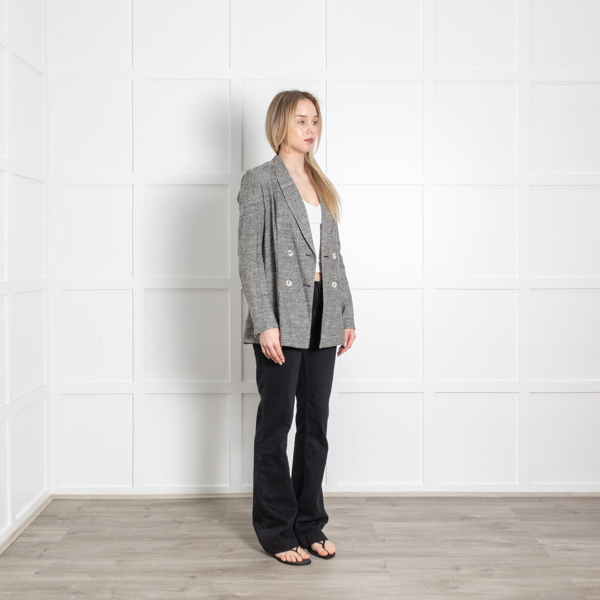 Isabel Marant Grey Fleck Silk Linen Double Breasted Blazer Jacket