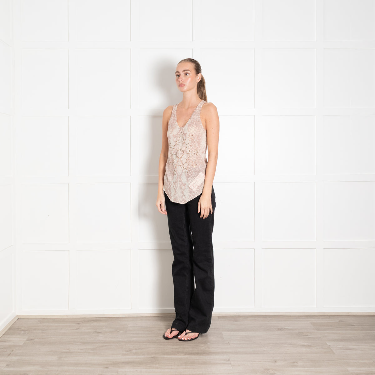 Zadig & Voltaire Preloved Pink Snake Crystal Tank Top