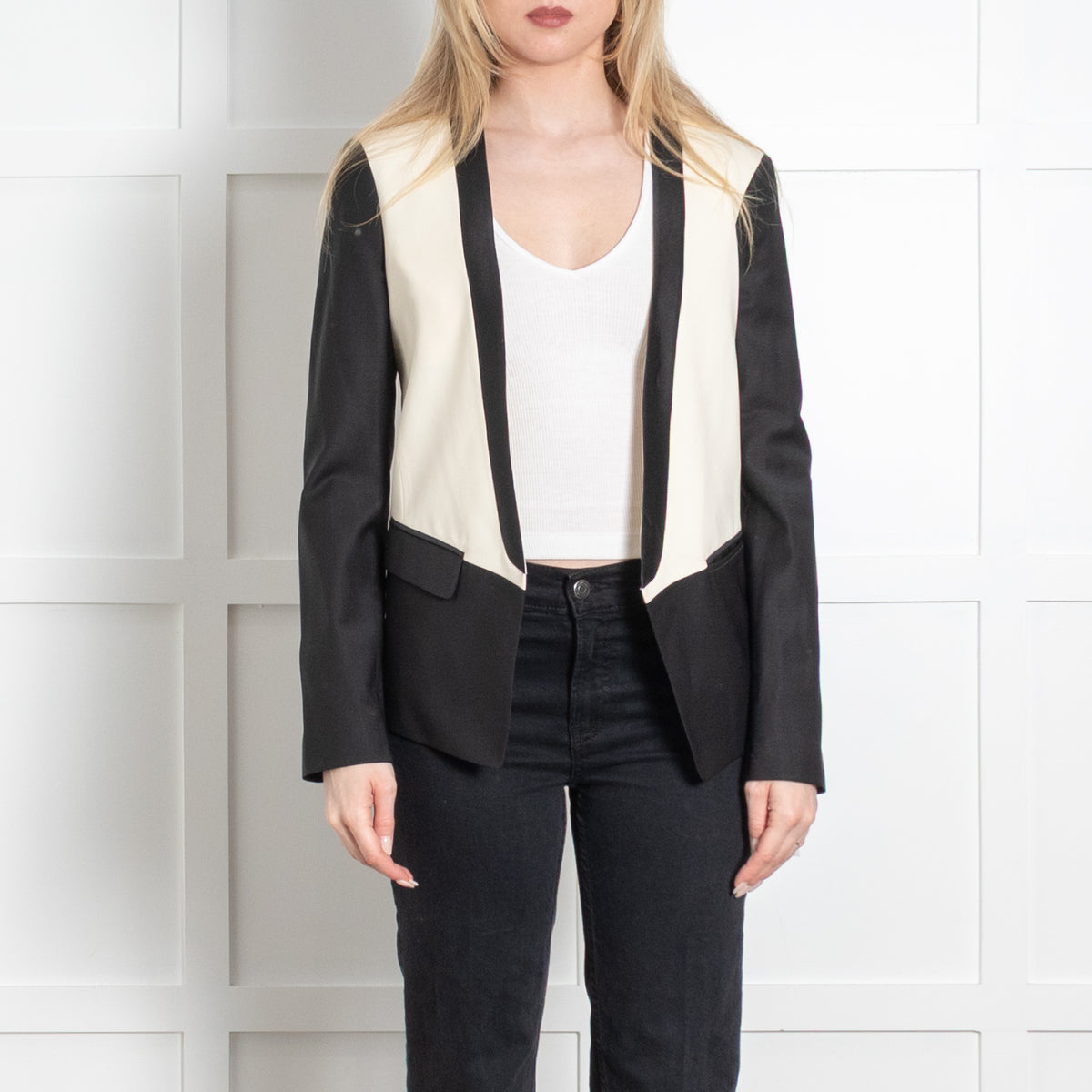 Tibi Cream Black Edge To Edge Blazer Jacket