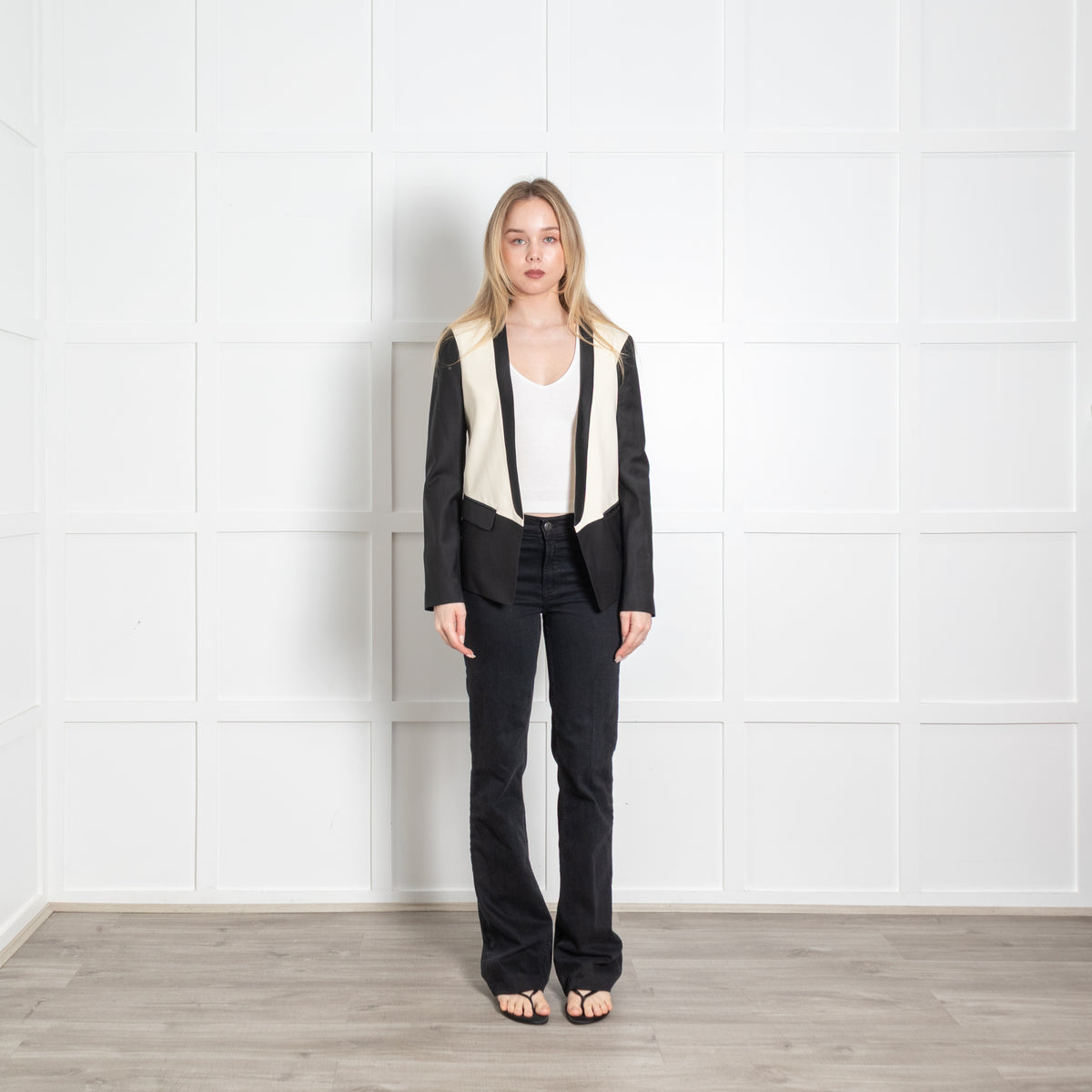 Tibi Cream Black Edge To Edge Blazer Jacket