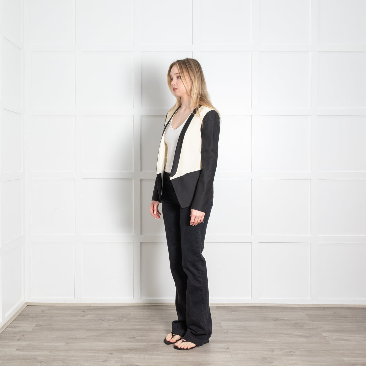 Tibi Cream Black Edge To Edge Blazer Jacket