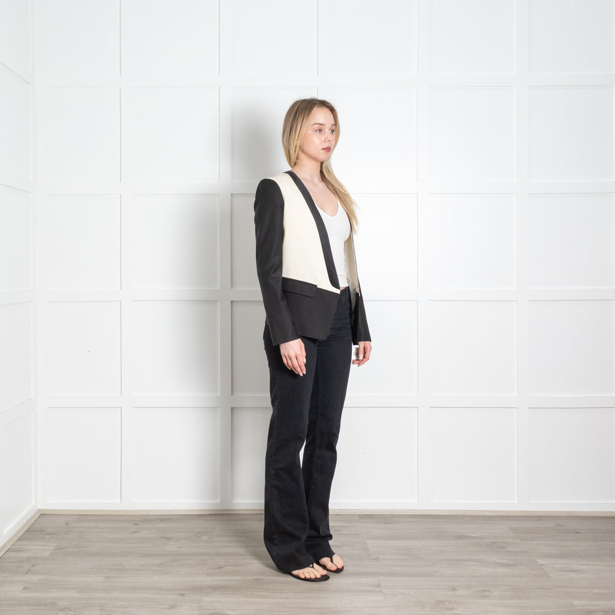 Tibi Cream Black Edge To Edge Blazer Jacket