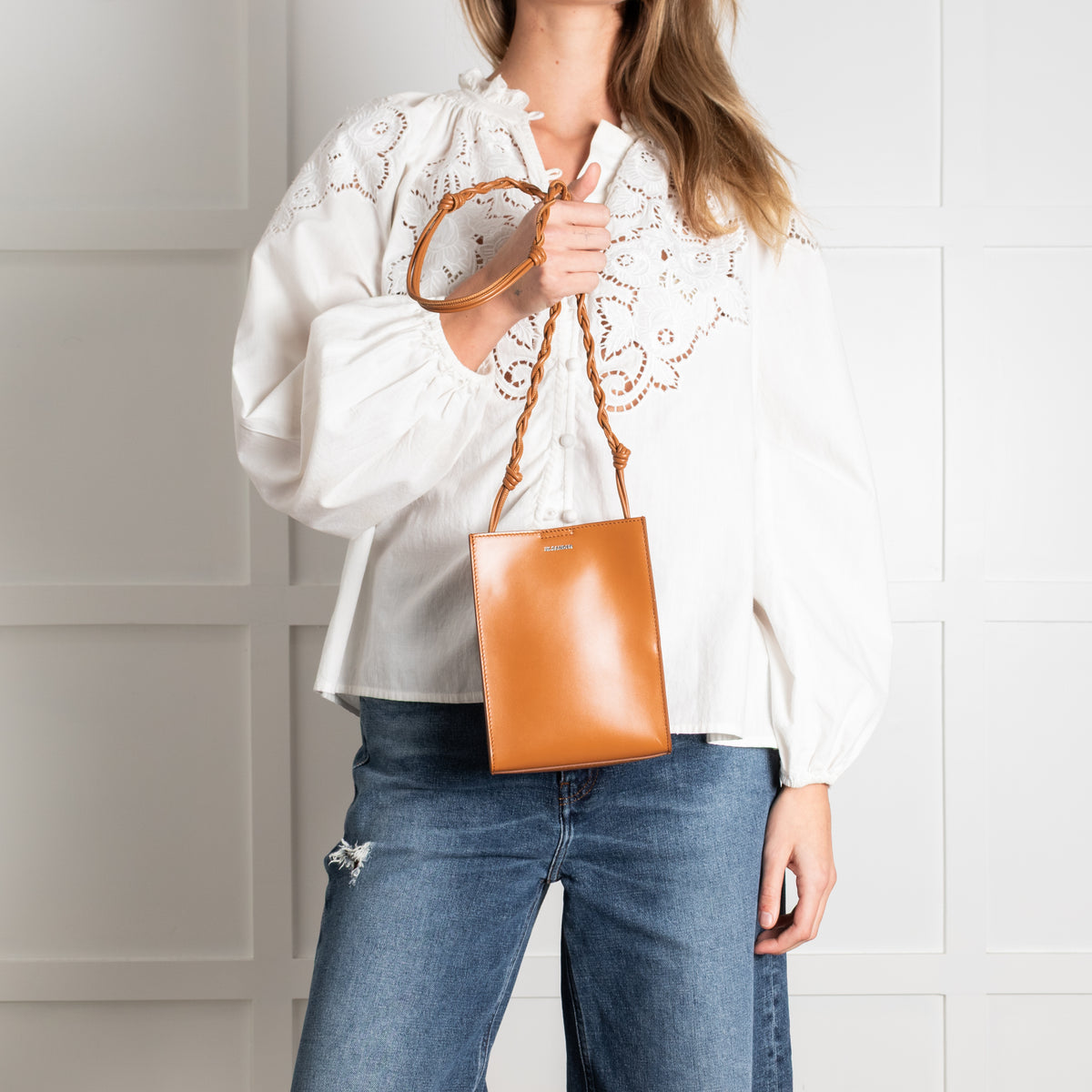 Jil Sander Tan Leather Braided Strap Small Bag