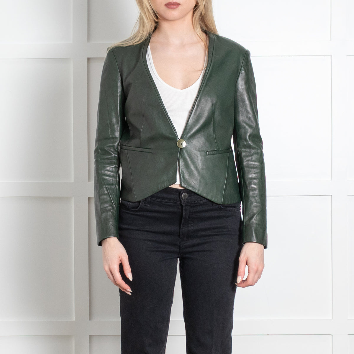 Diane Von Furstenberg Dark Green Leather Blazer