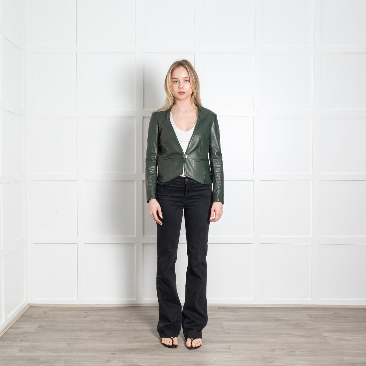 Diane Von Furstenberg Dark Green Leather Blazer