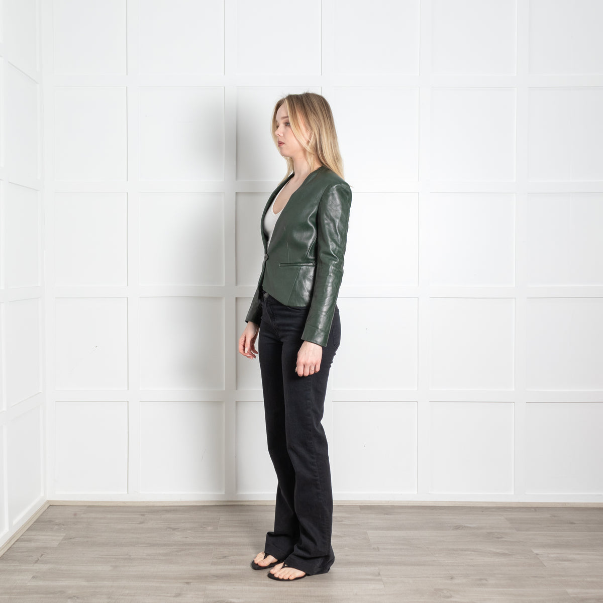 Diane Von Furstenberg Dark Green Leather Blazer