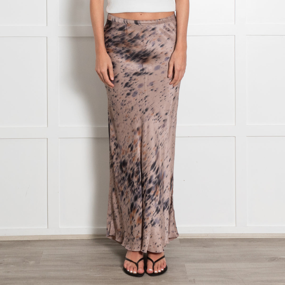 Rabens Saloner Taupe Tie Dye Maxi Slip Skirt