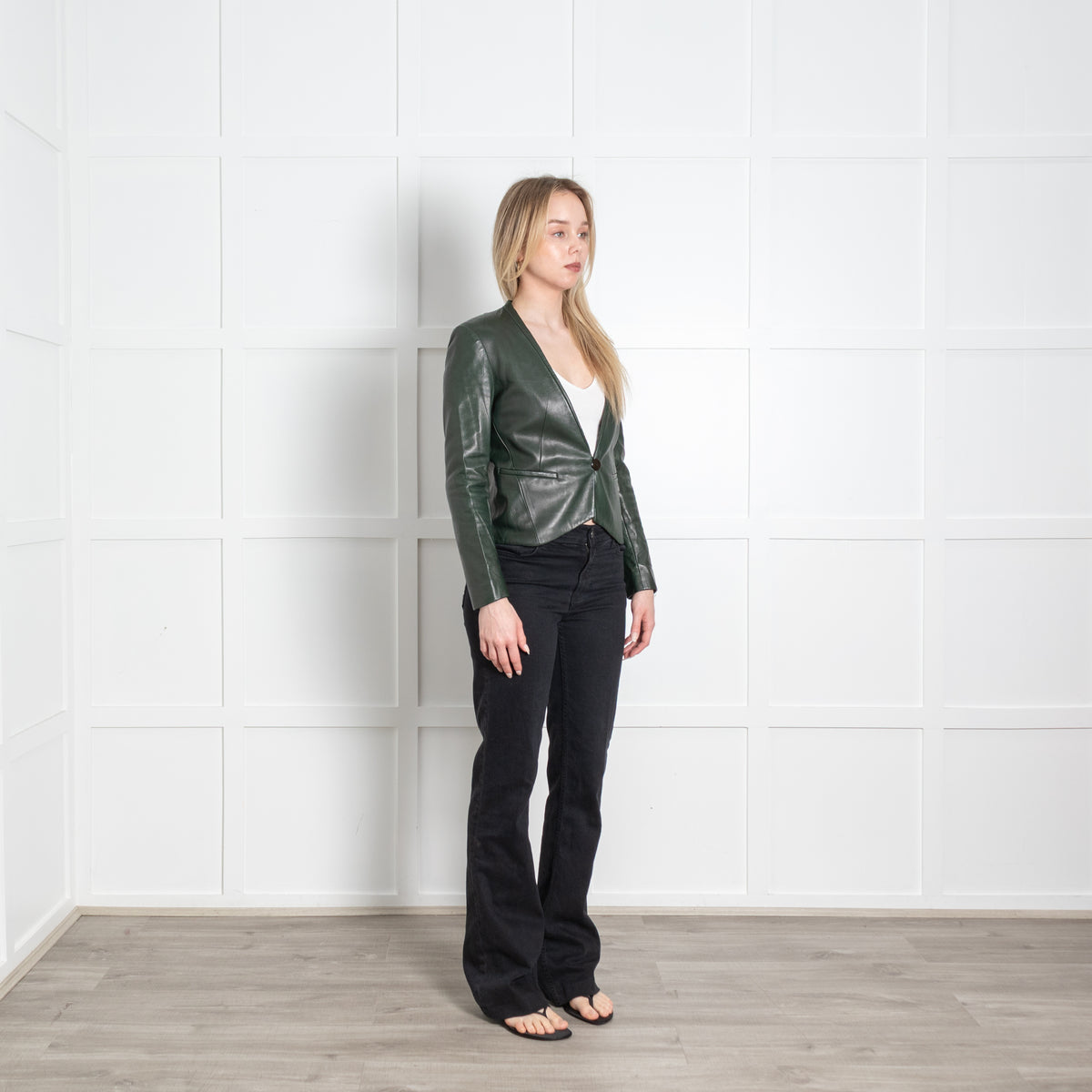 Diane Von Furstenberg Dark Green Leather Blazer
