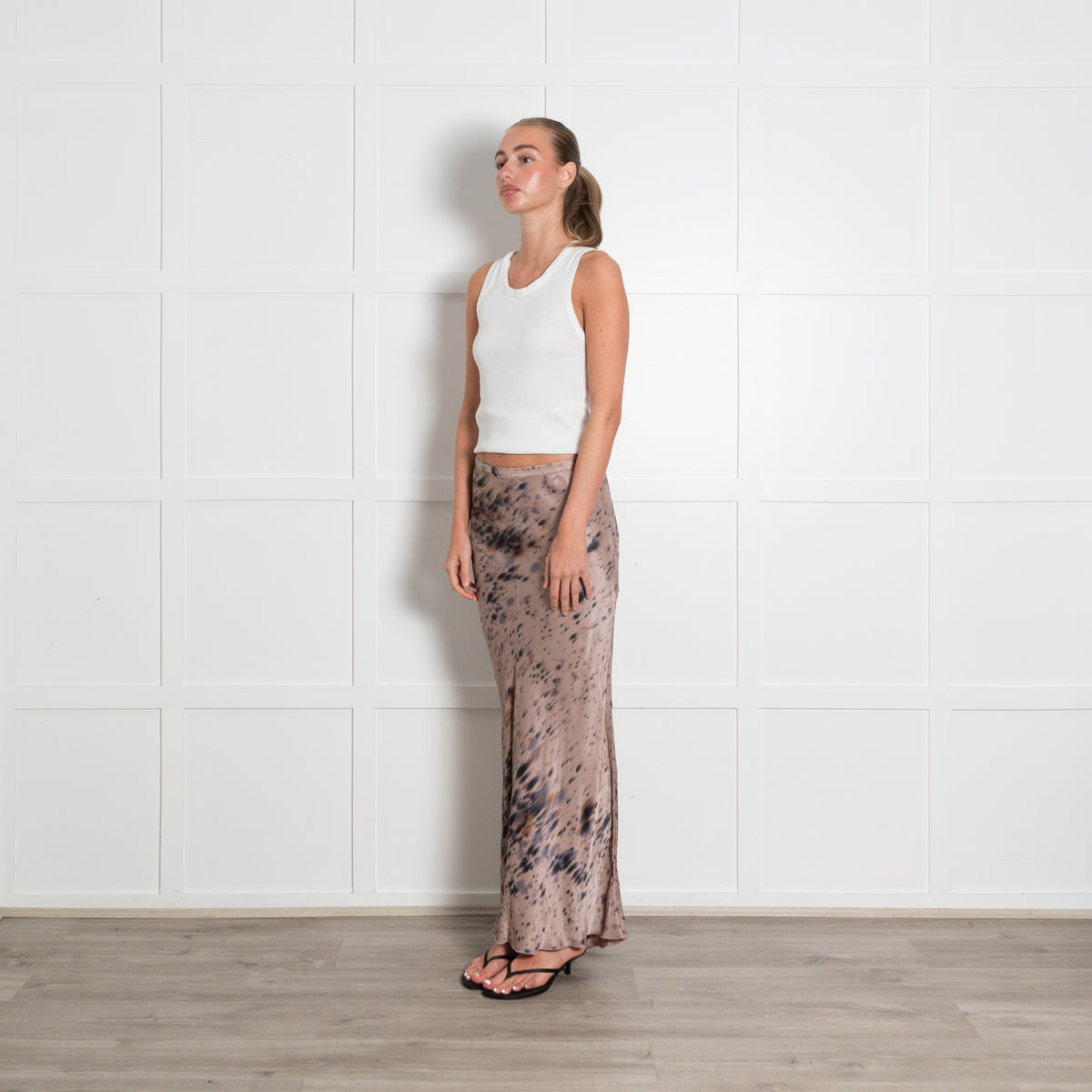Rabens Saloner Taupe Tie Dye Maxi Slip Skirt