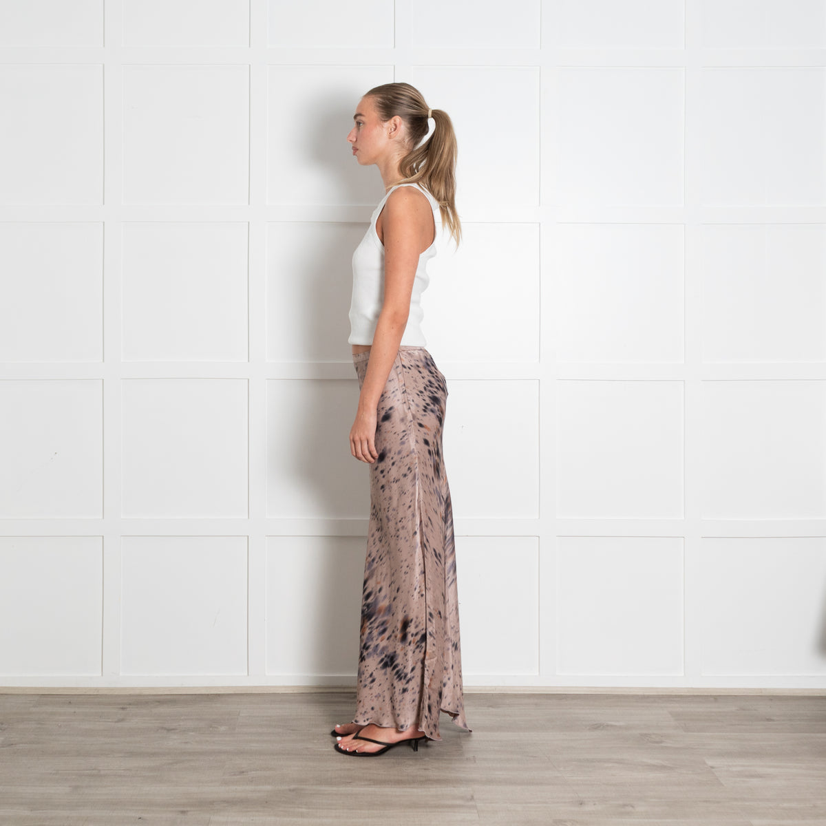Rabens Saloner Taupe Tie Dye Maxi Slip Skirt
