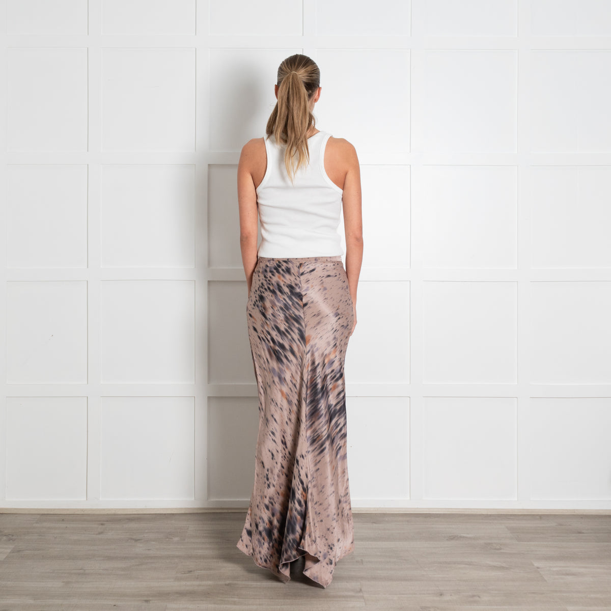 Rabens Saloner Taupe Tie Dye Maxi Slip Skirt