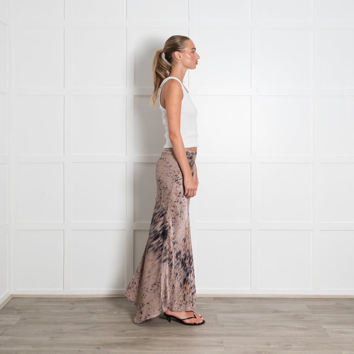 Rabens Saloner Taupe Tie Dye Maxi Slip Skirt