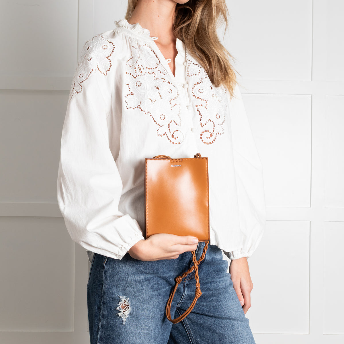 Jil Sander Tan Leather Braided Strap Small Bag