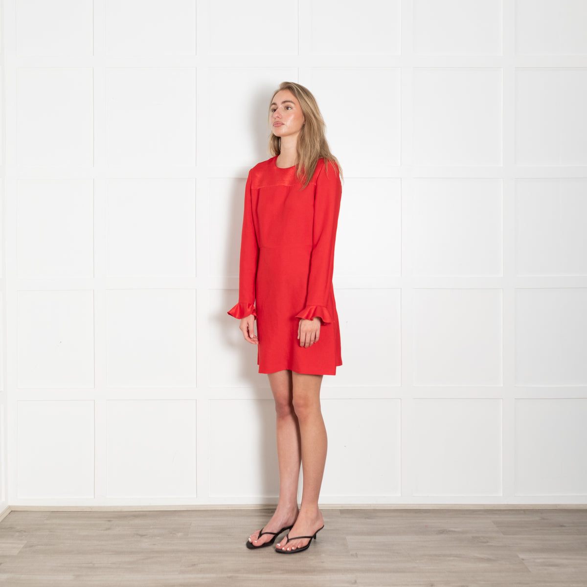 Sandro Red Fluted Cuff Mini Dress