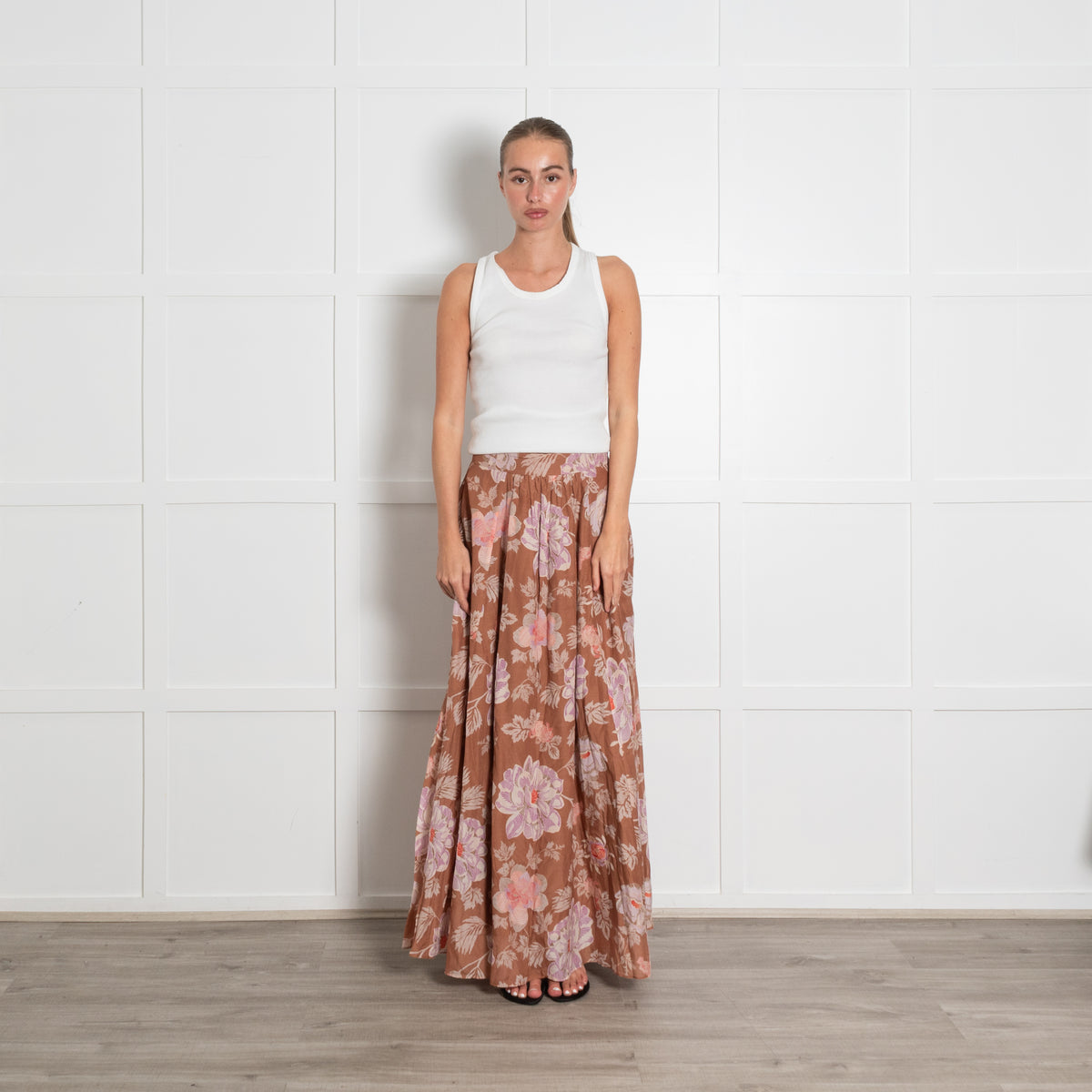 Magali Pascal Tan Floral Maxi Skirt